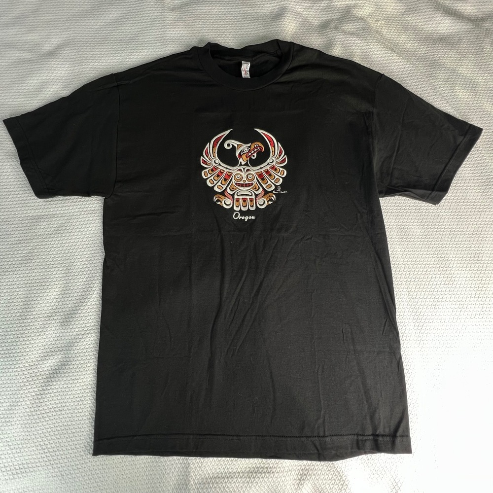 Eagle Bird Oregon Embroidered Graphic T Shirt Mens Unisex Size Large Black